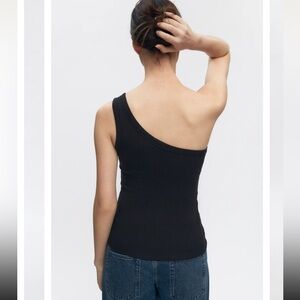 Kotn Mariam one shoulder tank black cotton L large NWT